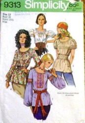 9313 Simplicity  1971 GYPSY PEASANT SS-LS GATHERED WAIST OR NOT  BLOUSE TOP PATTERN 12 OR 14 CHOICE cut